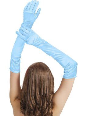 Women's Sky Blue Satin Opera Elbow Length 1920s Flapper Long Gloves Party